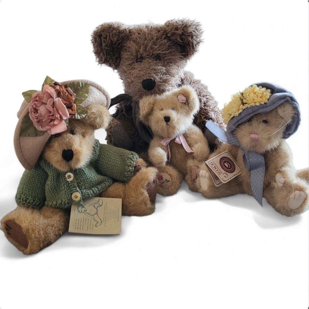 Vintage Boyds Bears (1 blue eyed Cat) Bundle of 4 Plushies, 2 With Tags